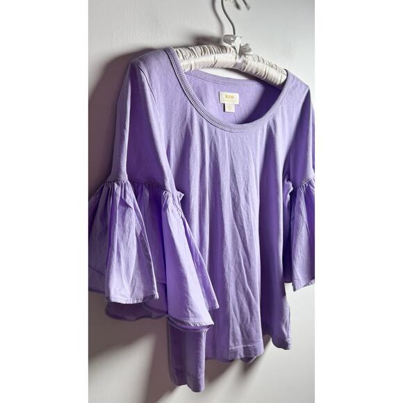 Maeve Anthropologie Ruffle-Sleeve Tee Blouse Top Solid Ribbed Lavender Sz M - Picture 7 of 11